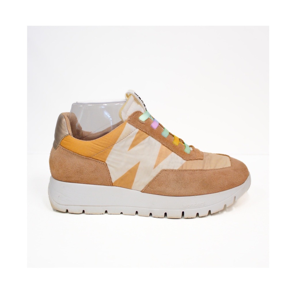 WONDERS Odisei Platform Sneaker Tan Suede Shoes Size 37 EU- Made in Spain